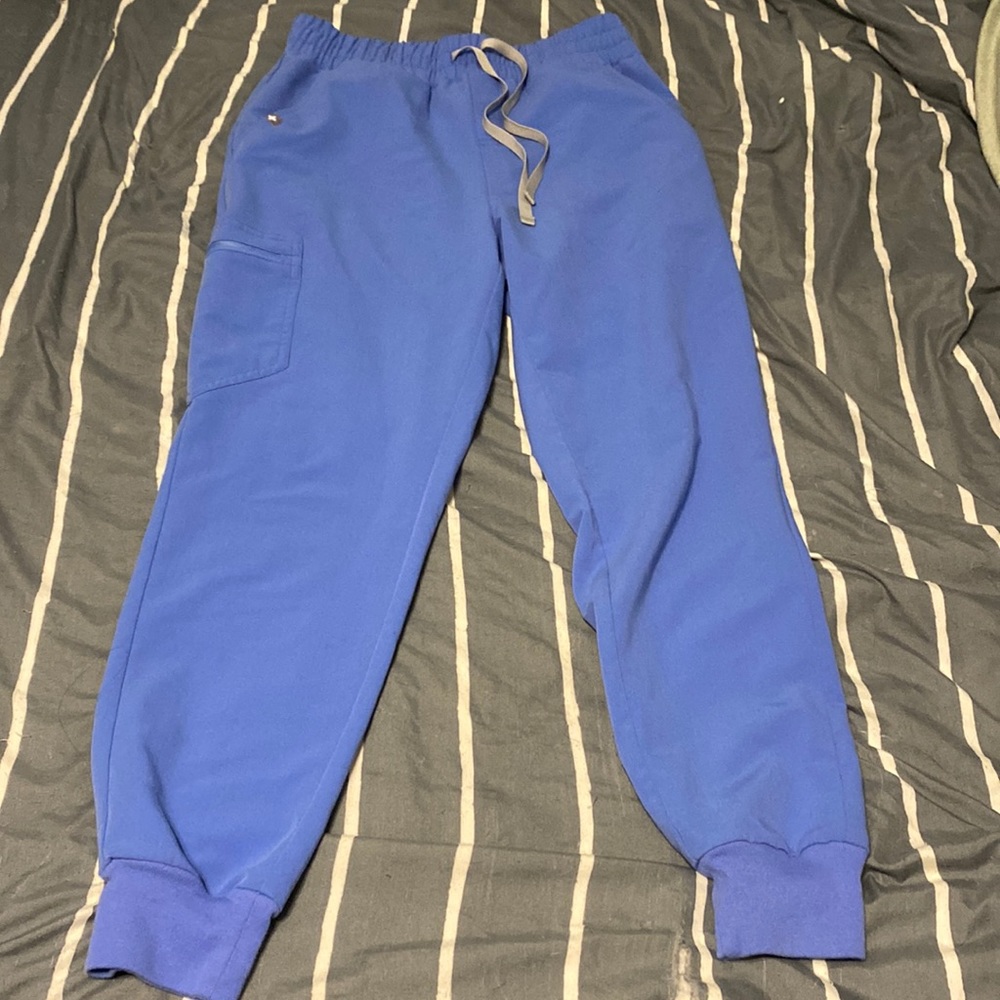Figs ceil blue Zamora small petite scrub pants with original waistband